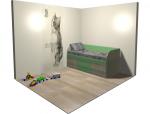Легло в зелено и тъмен ясен в интериора на детска стая